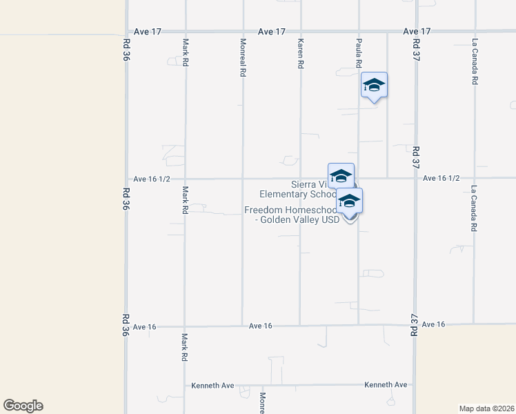 map of restaurants, bars, coffee shops, grocery stores, and more near 16419 Monreal Road in Madera