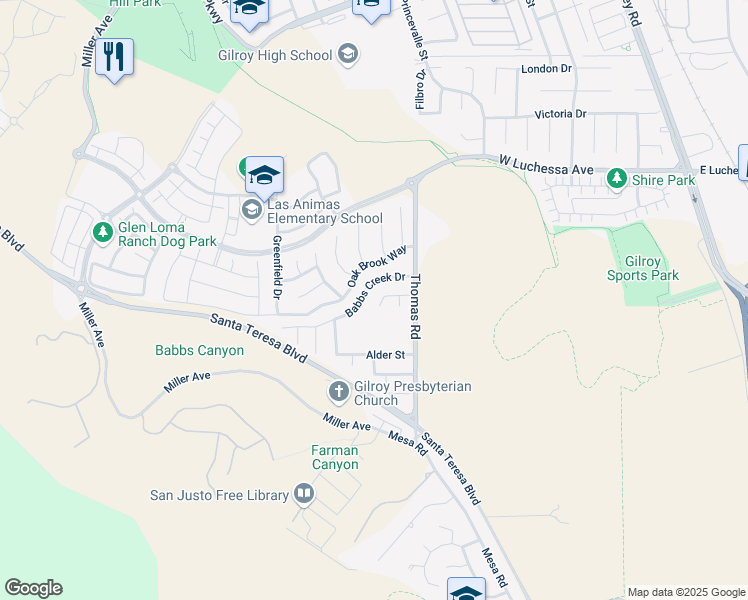 map of restaurants, bars, coffee shops, grocery stores, and more near 787 Vinca Court in Gilroy