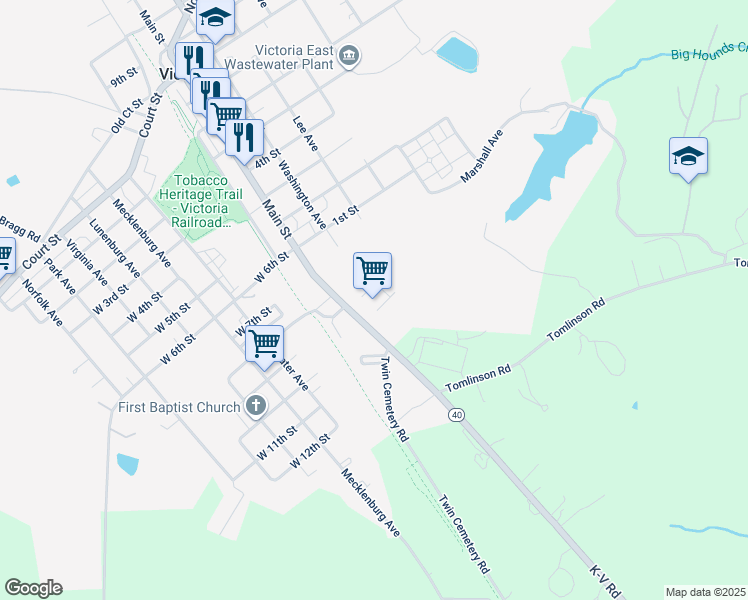 map of restaurants, bars, coffee shops, grocery stores, and more near 950 Main Street in Victoria