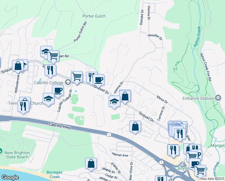 map of restaurants, bars, coffee shops, grocery stores, and more near 6851 Soquel Drive in Aptos