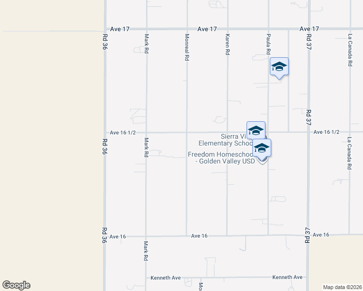 map of restaurants, bars, coffee shops, grocery stores, and more near 16448 Monreal Road in Madera