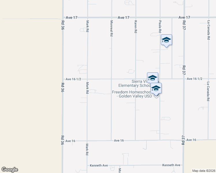 map of restaurants, bars, coffee shops, grocery stores, and more near 16448 Monreal Road in Madera
