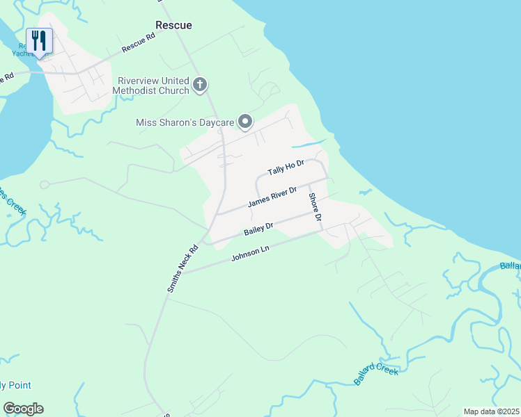 map of restaurants, bars, coffee shops, grocery stores, and more near 22486 James River Drive in Carrollton