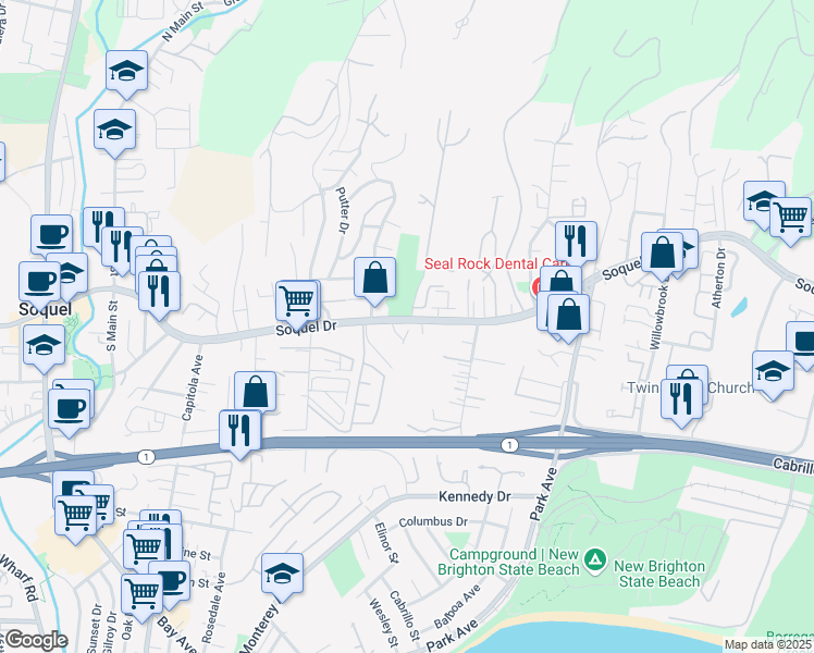 map of restaurants, bars, coffee shops, grocery stores, and more near 2994 Chen Way in Soquel