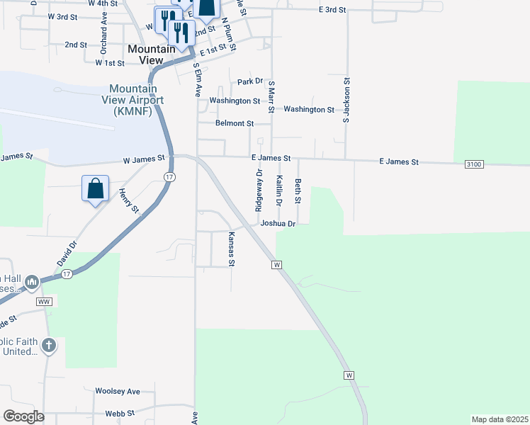map of restaurants, bars, coffee shops, grocery stores, and more near Joshua Drive in Mountain View