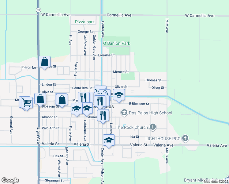 map of restaurants, bars, coffee shops, grocery stores, and more near 1325 Norton Avenue in Dos Palos