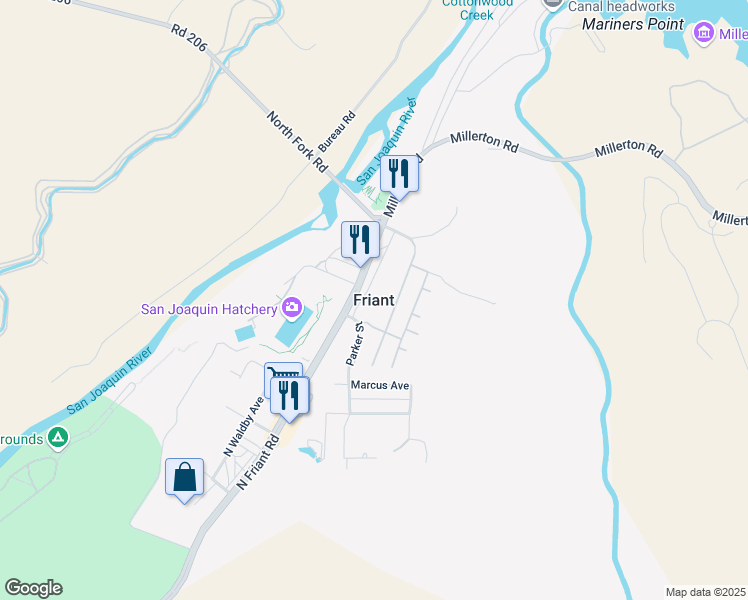 map of restaurants, bars, coffee shops, grocery stores, and more near 20092 Genteel Drive in Friant