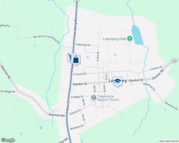 map of restaurants, bars, coffee shops, grocery stores, and more near 132-138 Wonder Drive in Lewisburg
