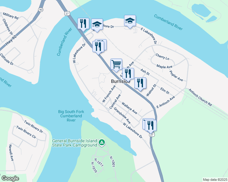map of restaurants, bars, coffee shops, grocery stores, and more near 90 West French Avenue in Burnside