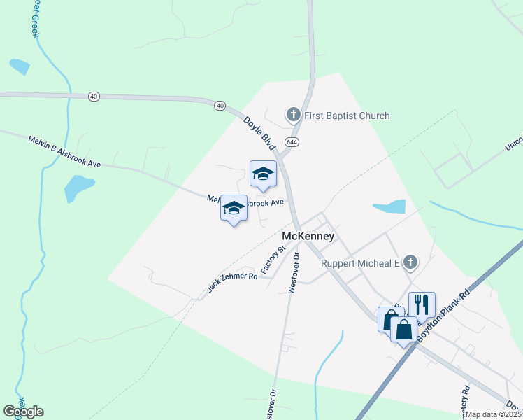 map of restaurants, bars, coffee shops, grocery stores, and more near 10211 Melvin B Alsbrook Avenue in McKenney