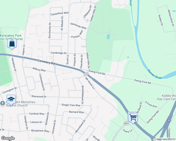 map of restaurants, bars, coffee shops, grocery stores, and more near 1700 Ewing Ford Road in Bowling Green