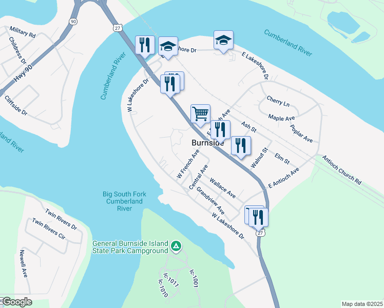 map of restaurants, bars, coffee shops, grocery stores, and more near 90 West French Avenue in Burnside