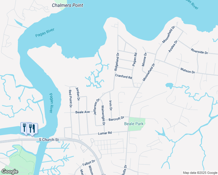 map of restaurants, bars, coffee shops, grocery stores, and more near 409 Jefferson Drive in Smithfield