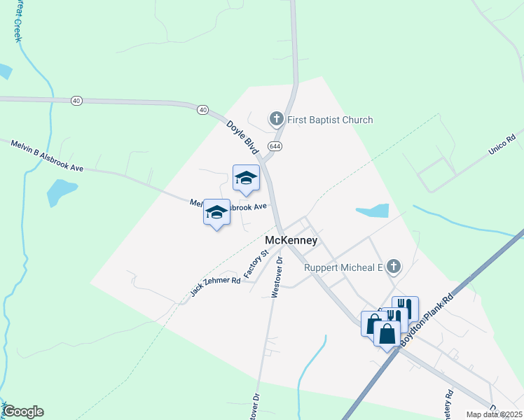 map of restaurants, bars, coffee shops, grocery stores, and more near 10211 Melvin B Alsbrook Avenue in McKenney