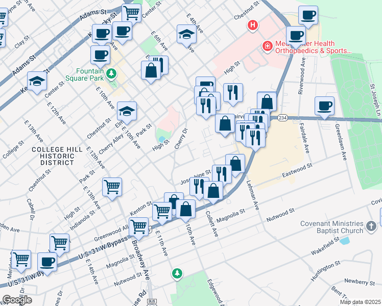 map of restaurants, bars, coffee shops, grocery stores, and more near 810 Old Fort Avenue in Bowling Green