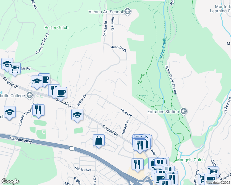 map of restaurants, bars, coffee shops, grocery stores, and more near 7221 Viewpoint Road in Aptos