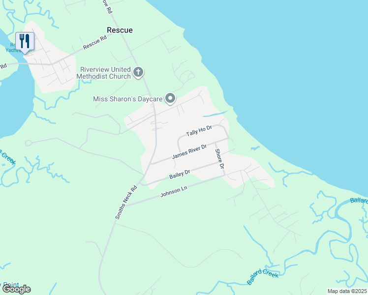 map of restaurants, bars, coffee shops, grocery stores, and more near 22495 James River Drive in Carrollton