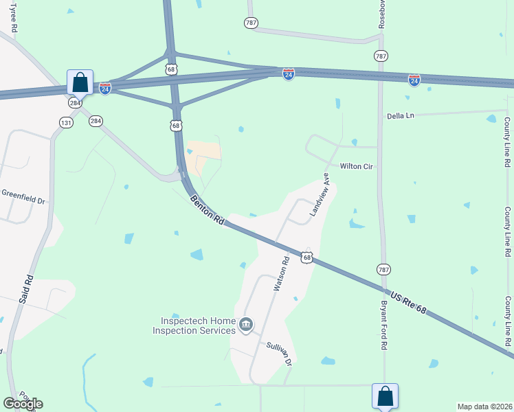 map of restaurants, bars, coffee shops, grocery stores, and more near 7170-7298 Benton Road in Paducah