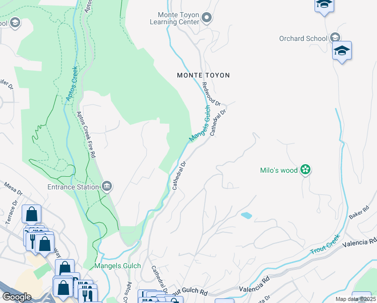 map of restaurants, bars, coffee shops, grocery stores, and more near 735 Cathedral Drive in Aptos