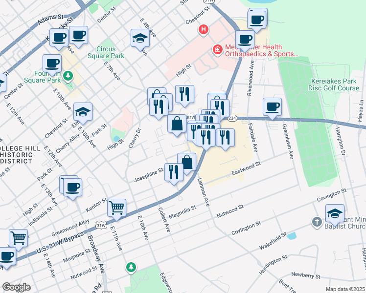 map of restaurants, bars, coffee shops, grocery stores, and more near 941 Lehman Avenue in Bowling Green