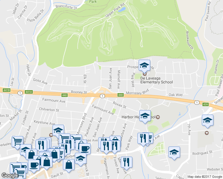 map of restaurants, bars, coffee shops, grocery stores, and more near 600 San Juan Avenue in Santa Cruz