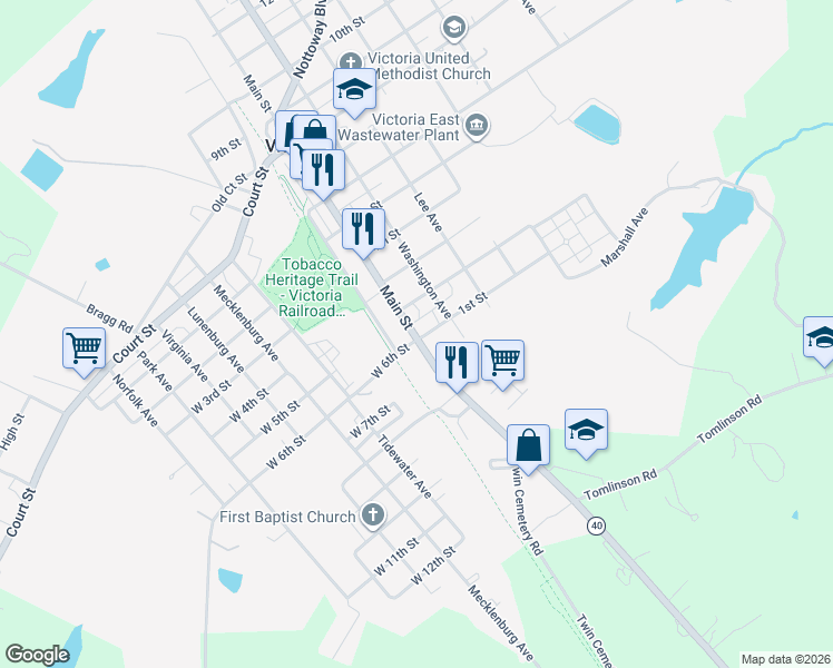 map of restaurants, bars, coffee shops, grocery stores, and more near 1220 Main Street in Victoria