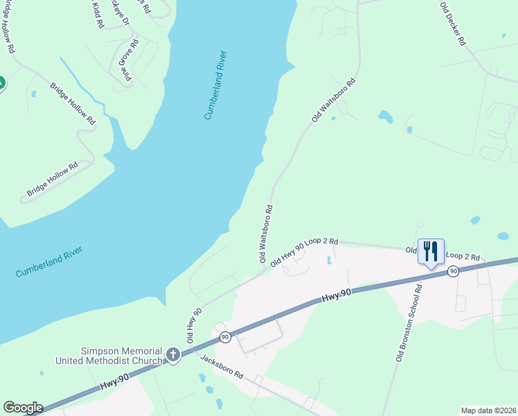 map of restaurants, bars, coffee shops, grocery stores, and more near 45-281 Old Waitsboro Road in Bronston