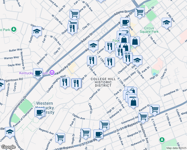 map of restaurants, bars, coffee shops, grocery stores, and more near 1333 State Street in Bowling Green