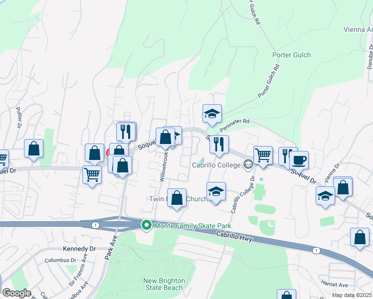 map of restaurants, bars, coffee shops, grocery stores, and more near 6244 Cabot Court in Aptos