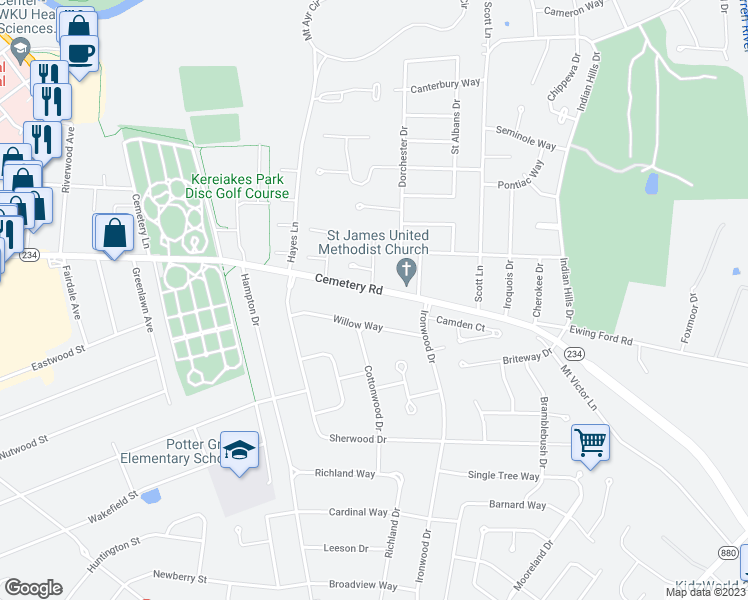 map of restaurants, bars, coffee shops, grocery stores, and more near 1407 Fairview Avenue in Bowling Green