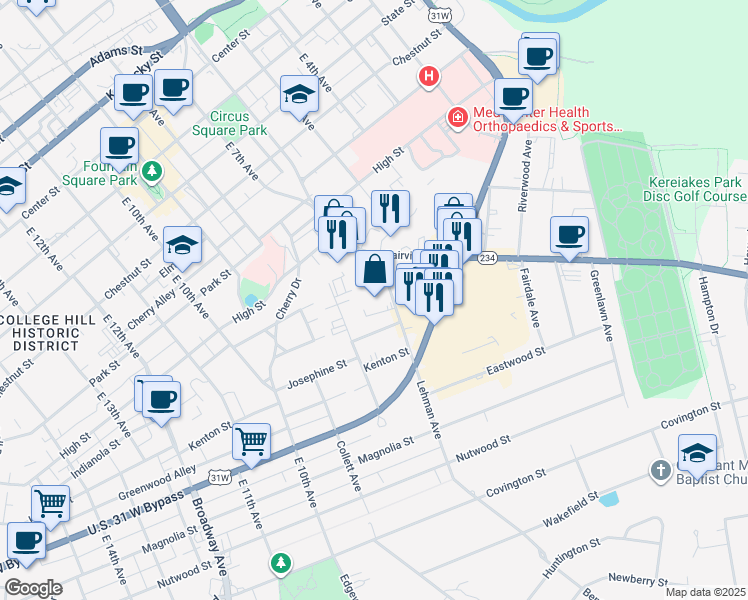 map of restaurants, bars, coffee shops, grocery stores, and more near 941 Lehman Avenue in Bowling Green