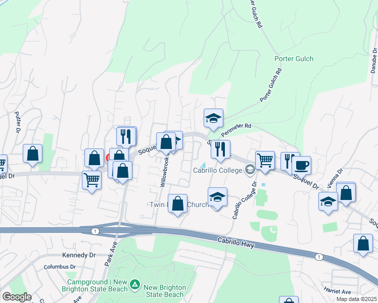map of restaurants, bars, coffee shops, grocery stores, and more near 6247 Cabot Court in Aptos
