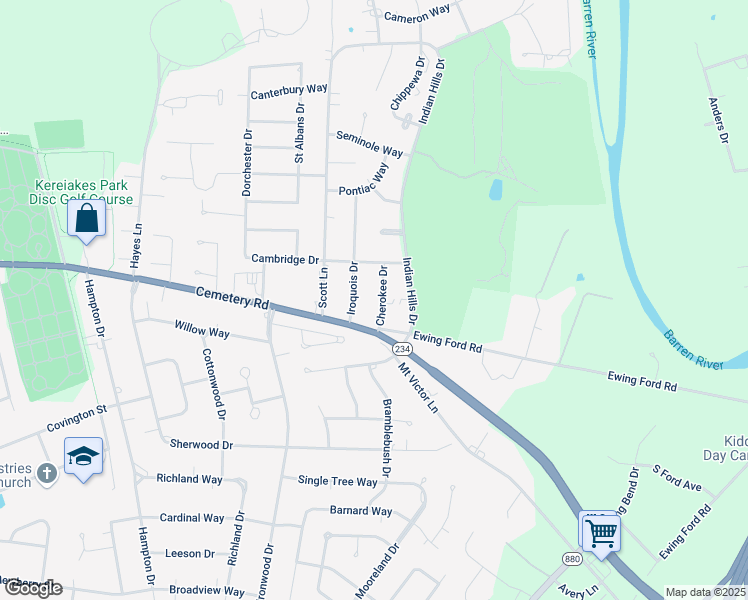 map of restaurants, bars, coffee shops, grocery stores, and more near 530 Iroquois Drive in Bowling Green