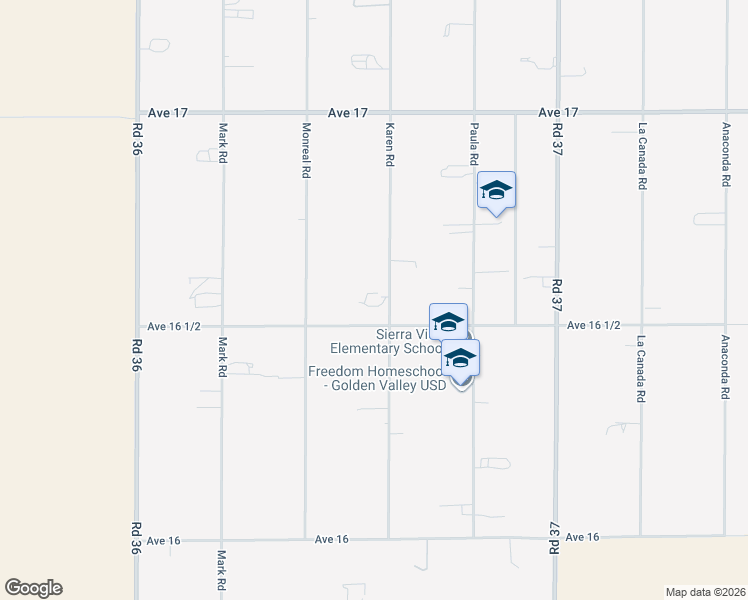 map of restaurants, bars, coffee shops, grocery stores, and more near 16611 Karen Road in Madera