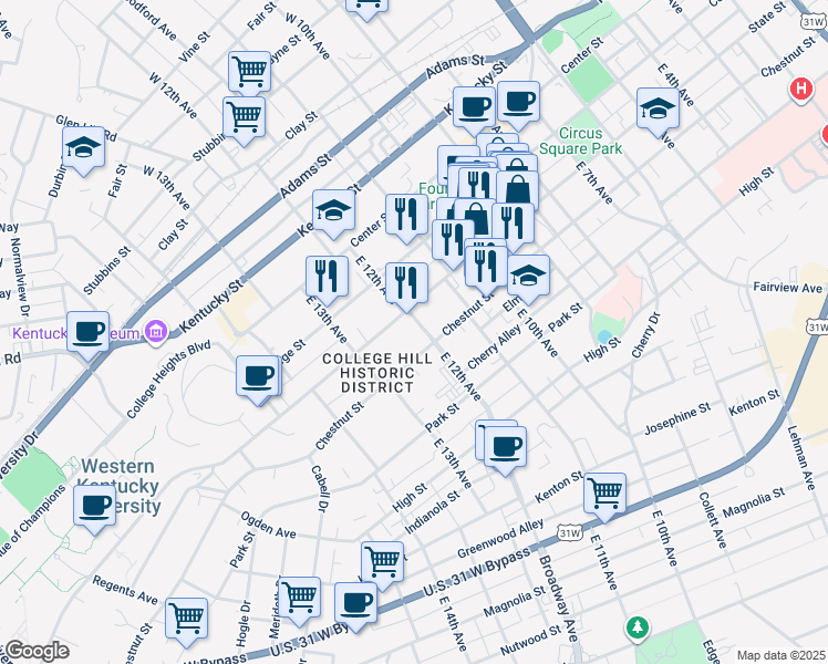map of restaurants, bars, coffee shops, grocery stores, and more near 1215 State Street in Bowling Green