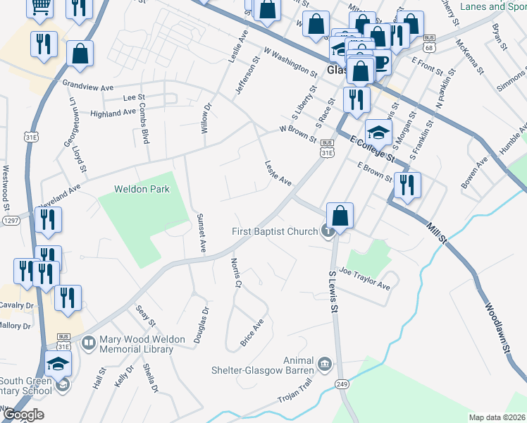 map of restaurants, bars, coffee shops, grocery stores, and more near 113-199 Saint Marys Court in Glasgow