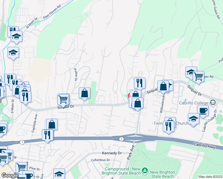 map of restaurants, bars, coffee shops, grocery stores, and more near 3209 Ashwood Way in Soquel