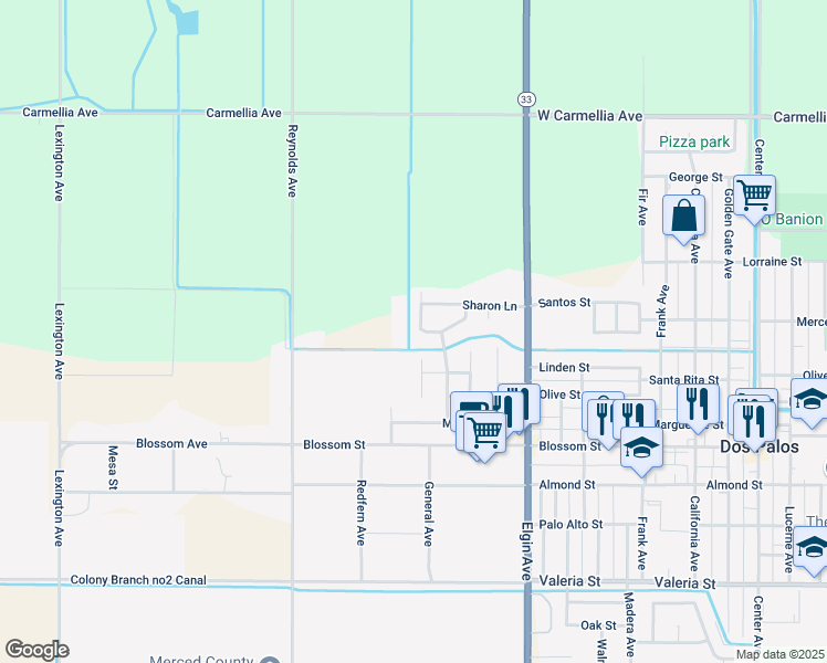 map of restaurants, bars, coffee shops, grocery stores, and more near 2883 Evelyn Lane in Dos Palos