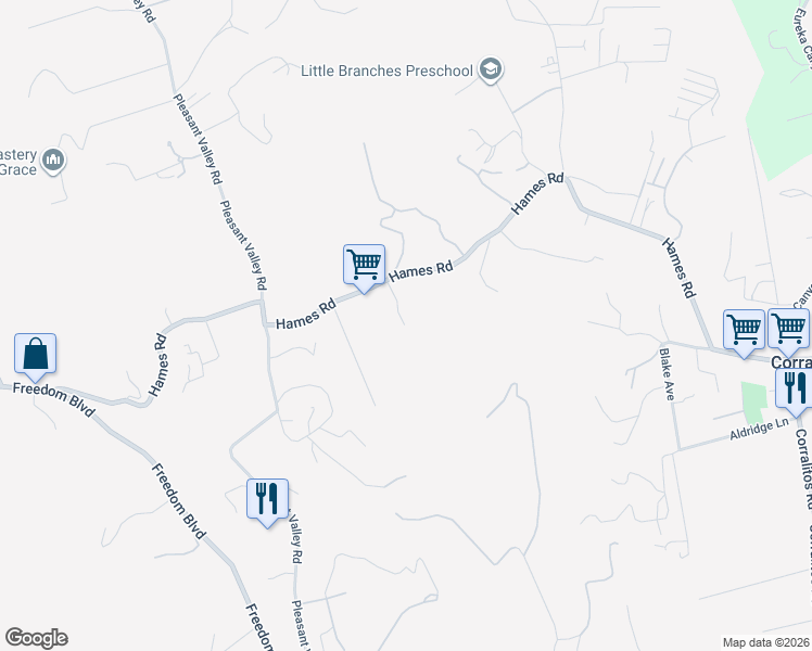 map of restaurants, bars, coffee shops, grocery stores, and more near 1255 Hames Road in Aptos