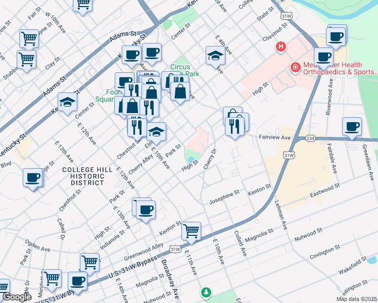 map of restaurants, bars, coffee shops, grocery stores, and more near 700 East Main Avenue in Bowling Green