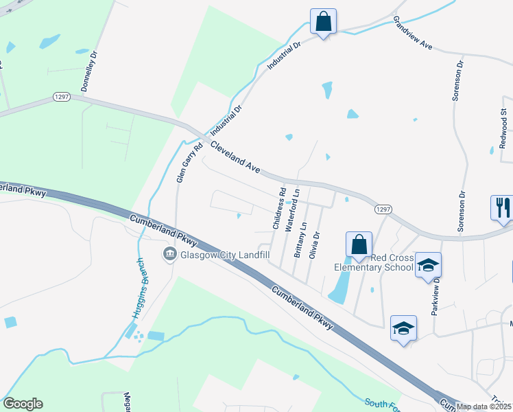 map of restaurants, bars, coffee shops, grocery stores, and more near 109 Village Circle in Glasgow