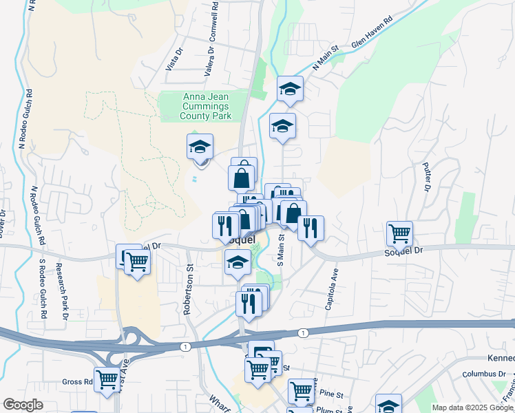 map of restaurants, bars, coffee shops, grocery stores, and more near 3060 Porter Street in Soquel