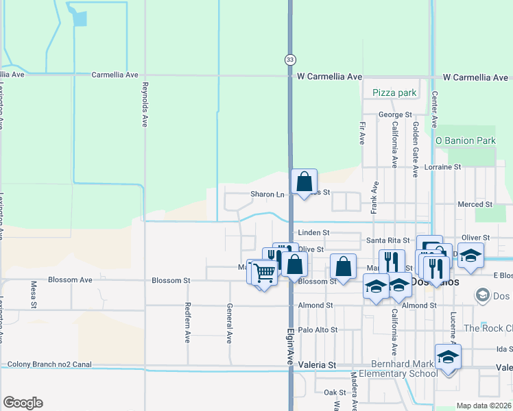 map of restaurants, bars, coffee shops, grocery stores, and more near 1144 Shirley Court in Dos Palos