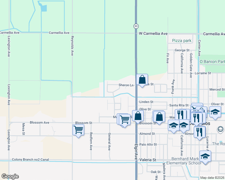 map of restaurants, bars, coffee shops, grocery stores, and more near 2816 Evelyn Lane in Dos Palos