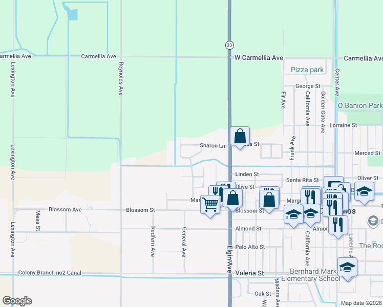 map of restaurants, bars, coffee shops, grocery stores, and more near 2816 Evelyn Lane in Dos Palos