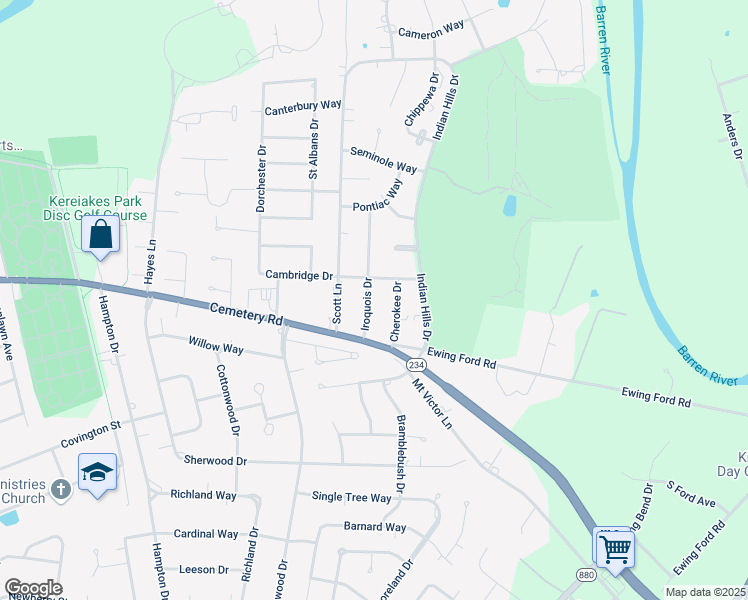 map of restaurants, bars, coffee shops, grocery stores, and more near 530 Iroquois Drive in Bowling Green