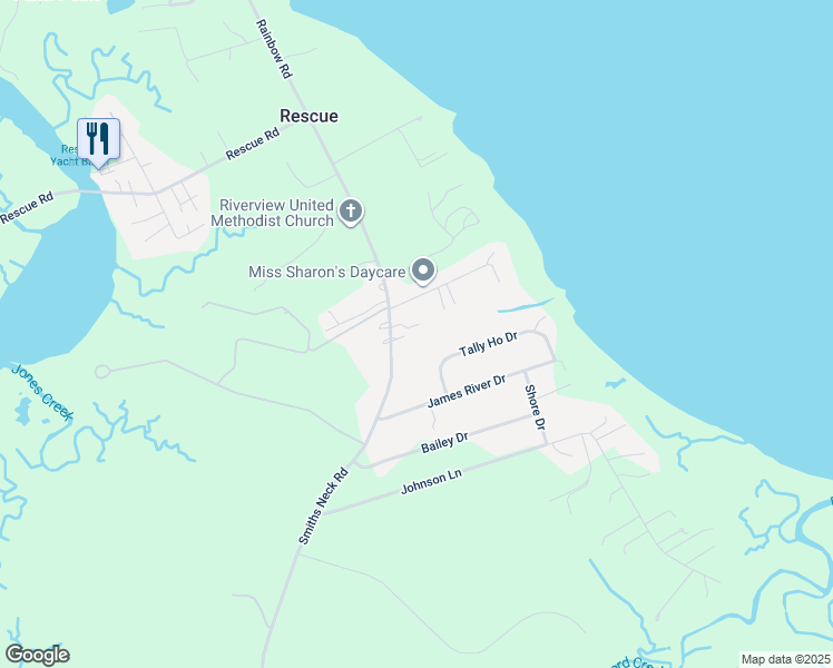 map of restaurants, bars, coffee shops, grocery stores, and more near 11021 Smiths Neck Road in Carrollton