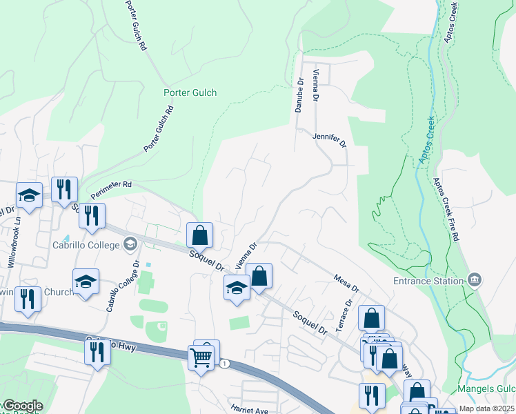 map of restaurants, bars, coffee shops, grocery stores, and more near 140 Paseo Bonito Lane in Aptos