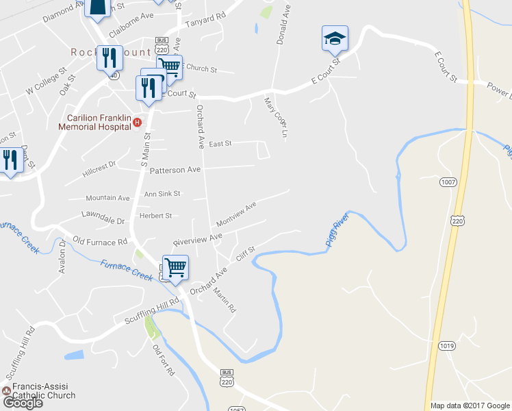 map of restaurants, bars, coffee shops, grocery stores, and more near 170 Montview Avenue in Rocky Mount