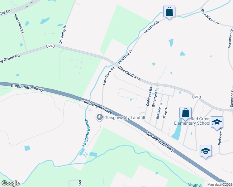 map of restaurants, bars, coffee shops, grocery stores, and more near 107-199 Quail Ridge Circle in Glasgow